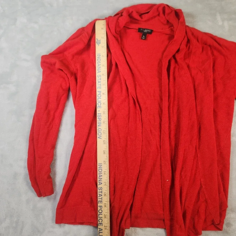 Talbots Cardigan Sweater Womens MP Medium Red‎ Shawl Collar Open Front
